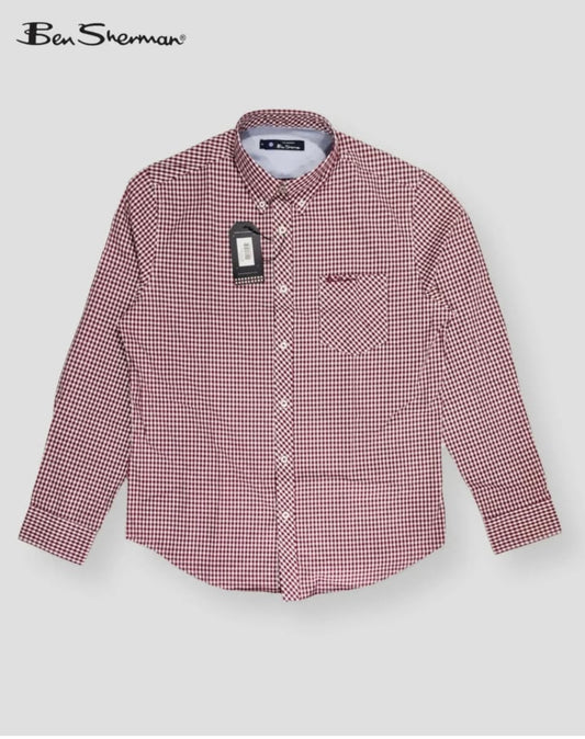 Ben Sherman Regular Fit Red Check Cottom Button Cuff Shirt