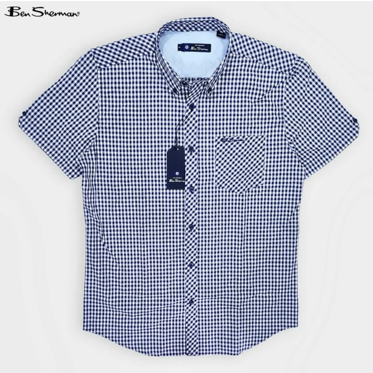 Ben Sherman Regular Fit Blue Check Cotton Short Sleeve Shirt