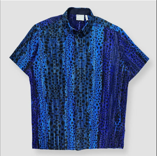 Asos Regular Fit Plisse Shirt in Blue Animal Print