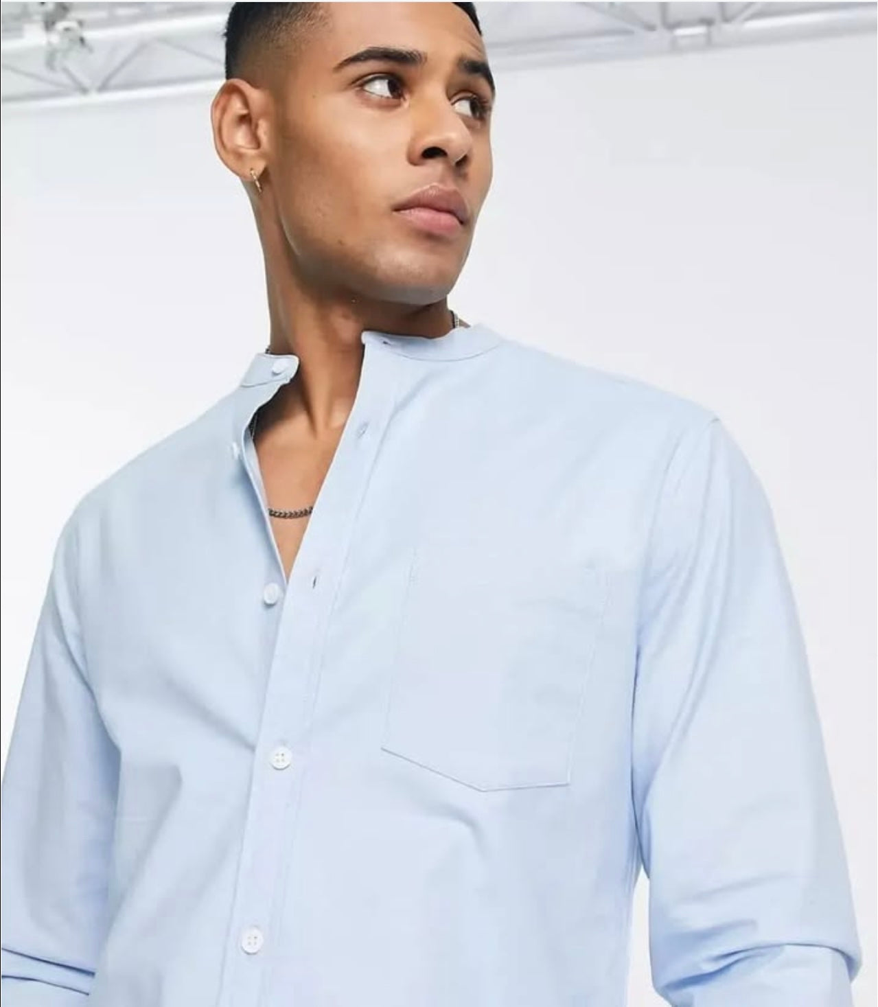 Asos Slim Fit Blue Cotton Button Cuff Shirt