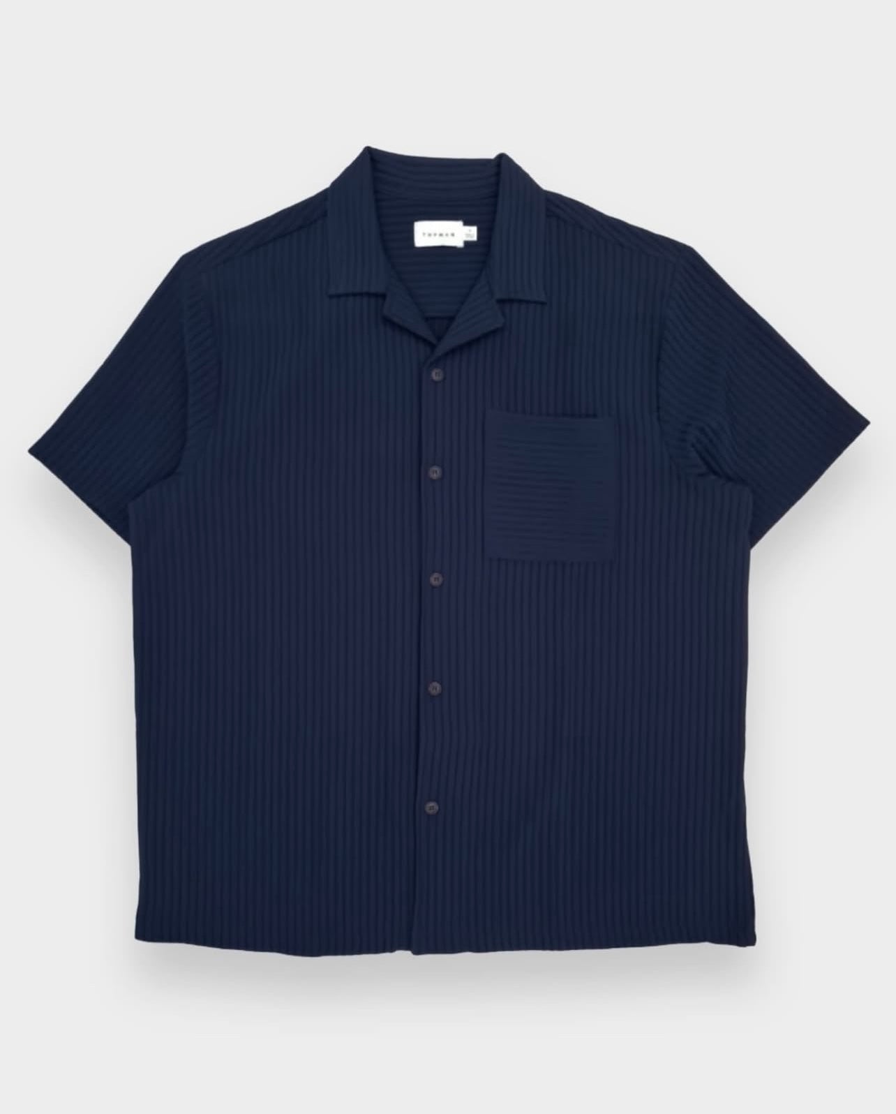 Topman Regular Fit Textured Plisse Shirt in Navy