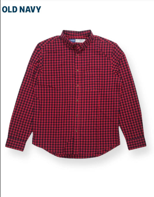 Old Navy Regular Fit Red and Black Check Cotton Button Cuff Shirt