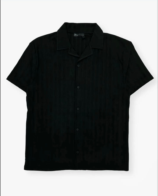 Asos Cotton Textured Shirt in All Black Stripes