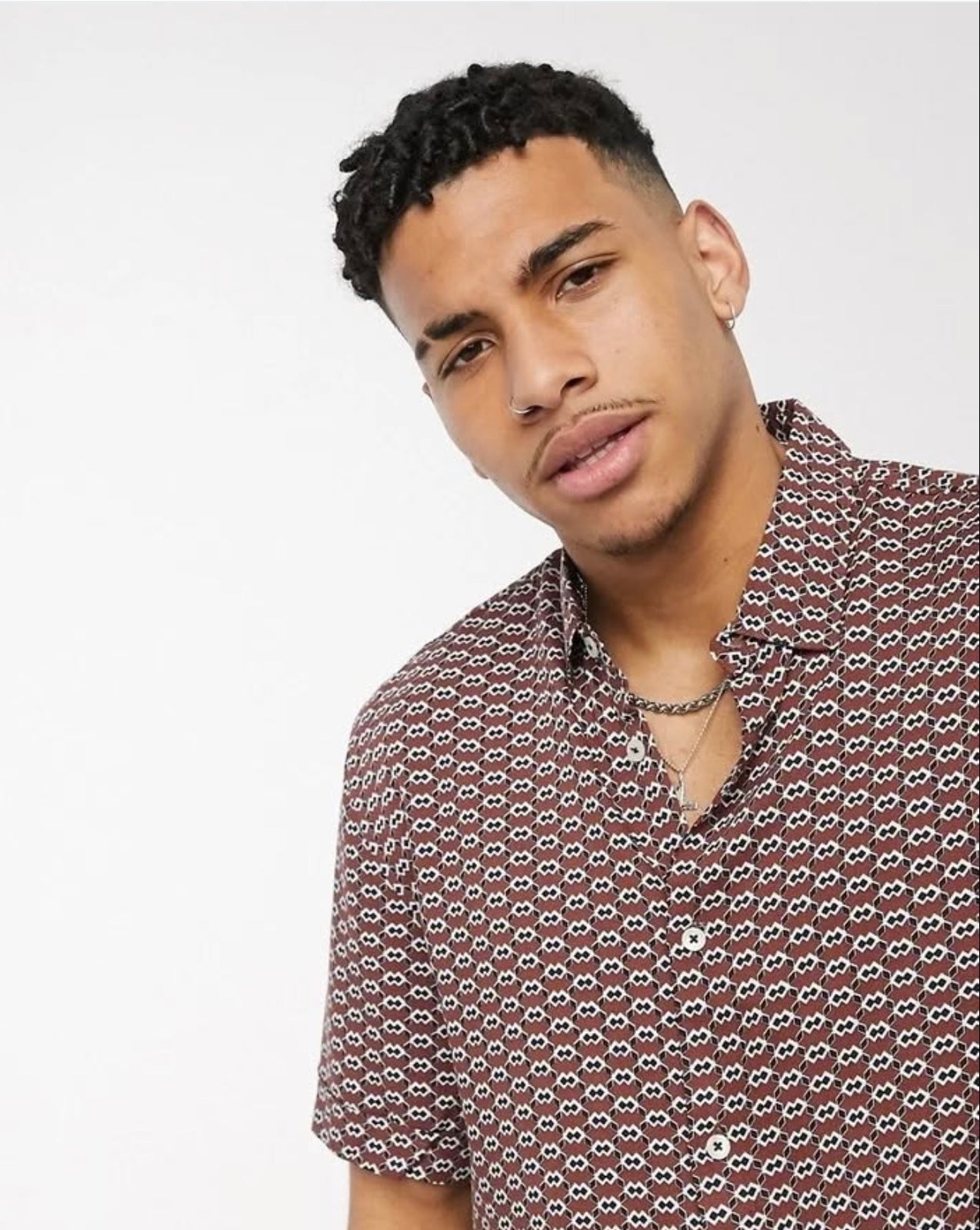 Burton Regular Fit Burgundy Aztec Short Sleeve Shirt in Viscose