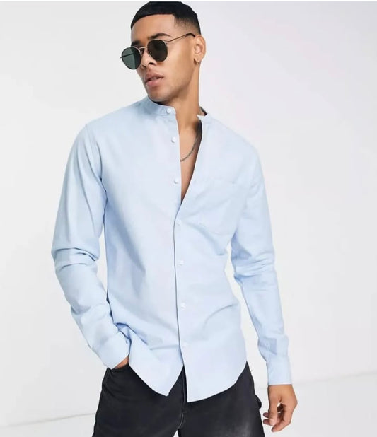 Asos Slim Fit Blue Cotton Button Cuff Shirt