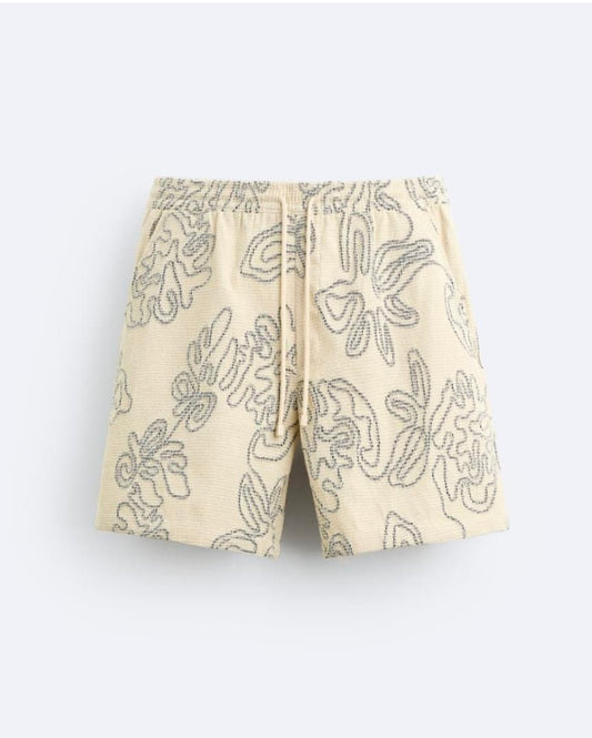 Zara Regular Fit Textured Embroidered Shorts