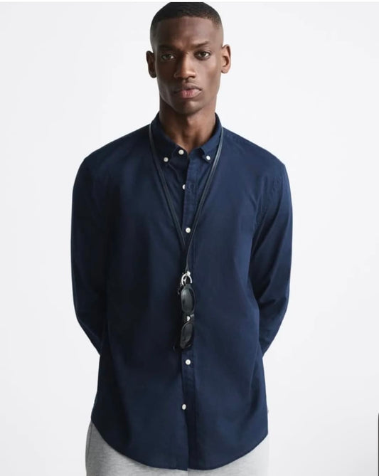 Zara Regular Fit Oxford Cotton Shirt in Navy