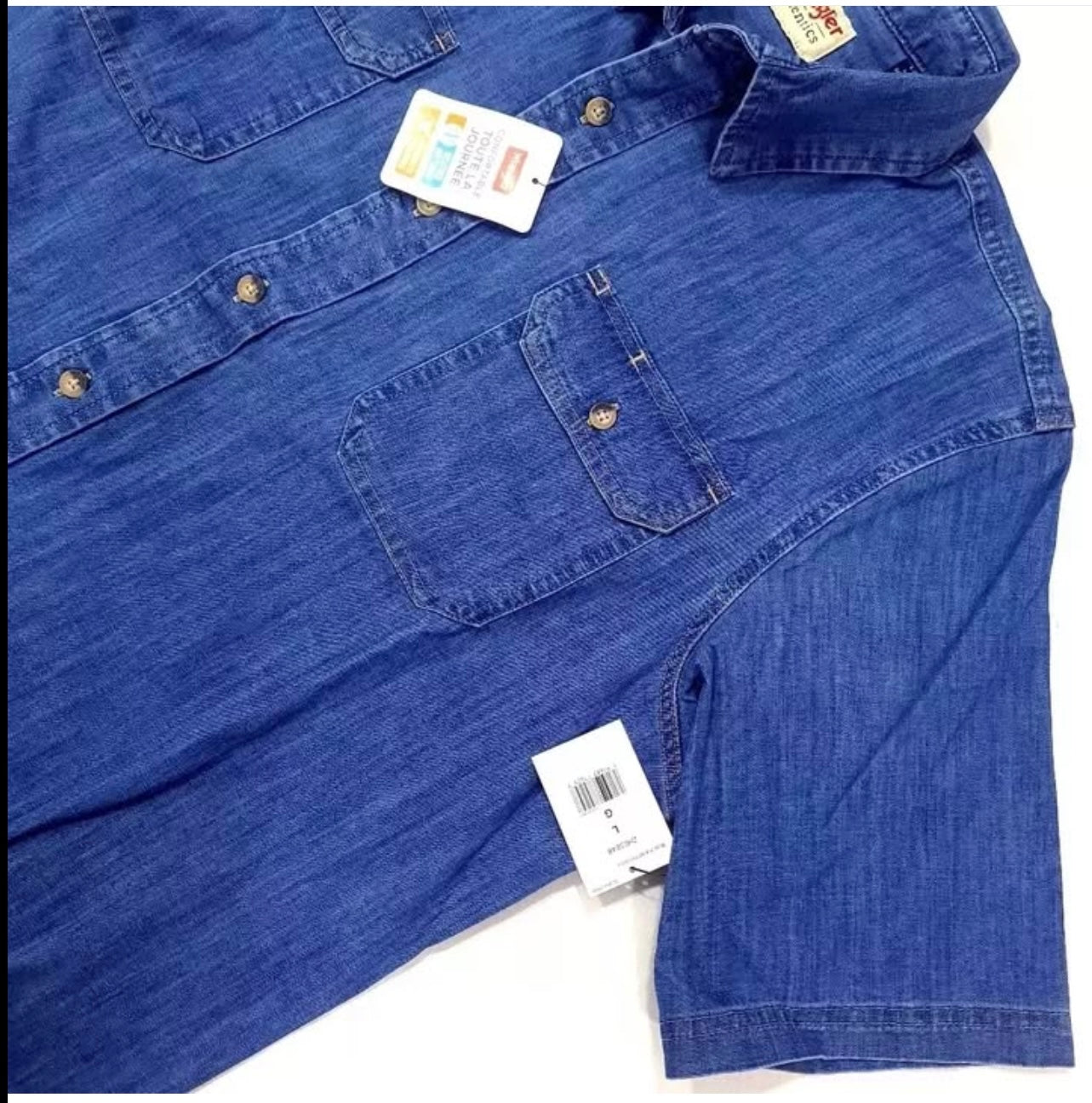 Wrangler Regular Fit Blue Denim Short Sleeve Shirt