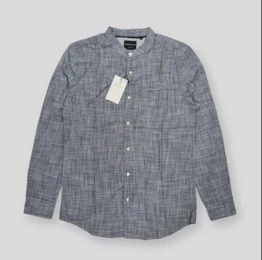 Bohemian Regular Fit Grey Cotton Button Cuff Shirt