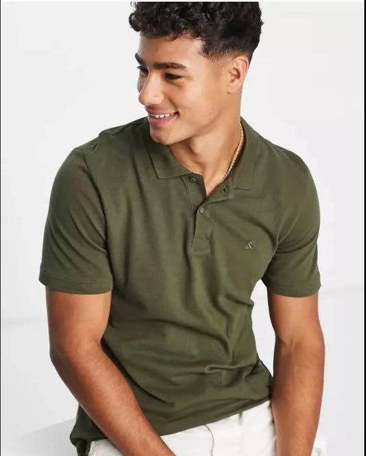 Jack & Jones Slim Fit Green Pique Polo Shirt