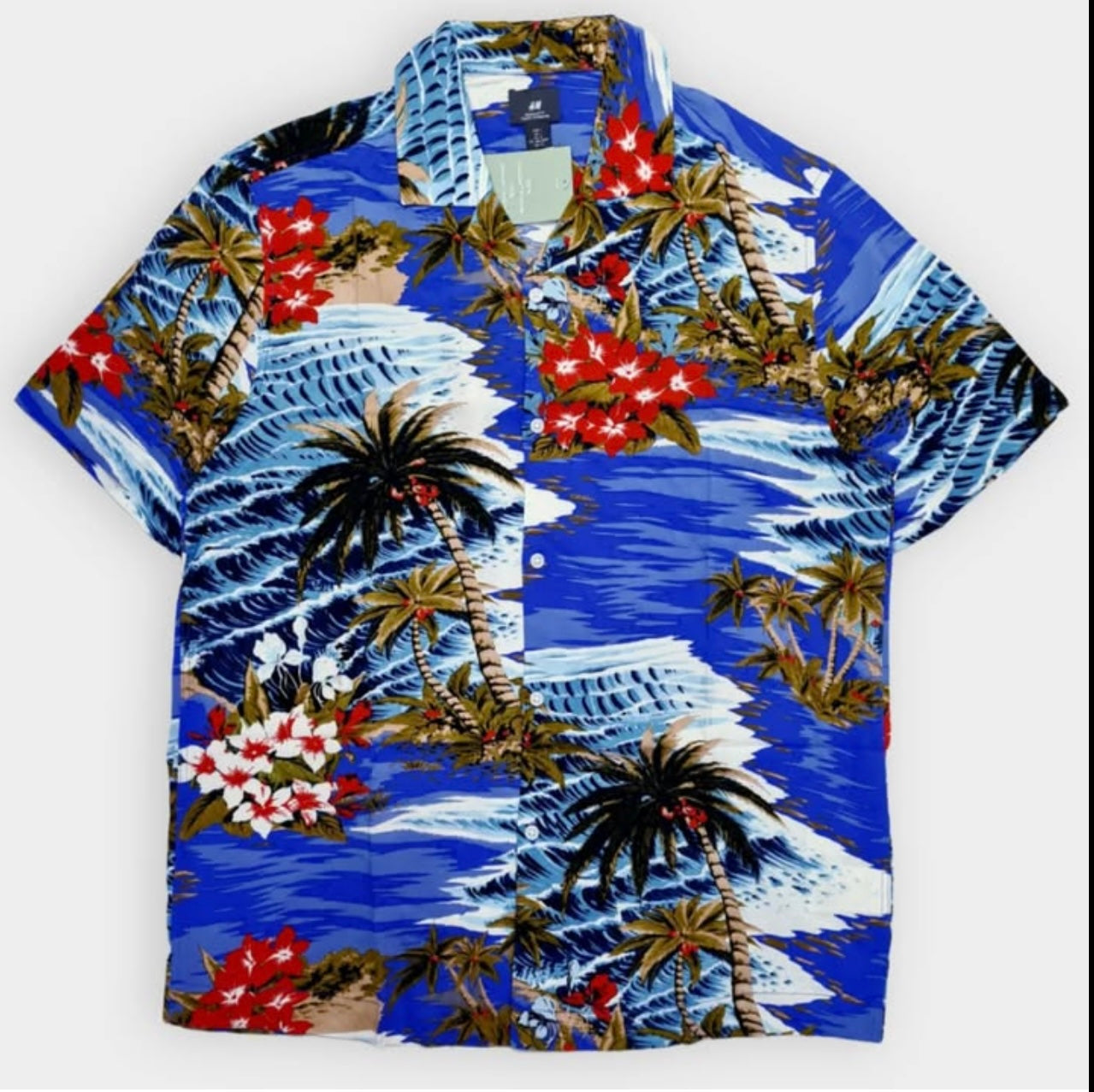 H & M Blue Pattern Viscose Short Sleeve