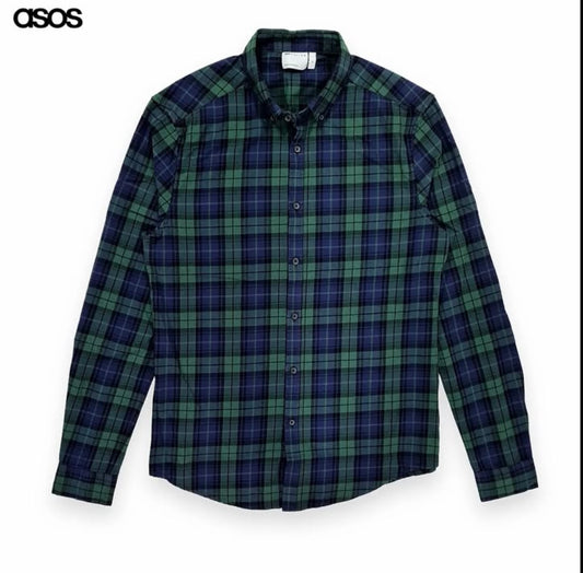 Asos Slim Fit Check Cotton Button Cuff Shirt