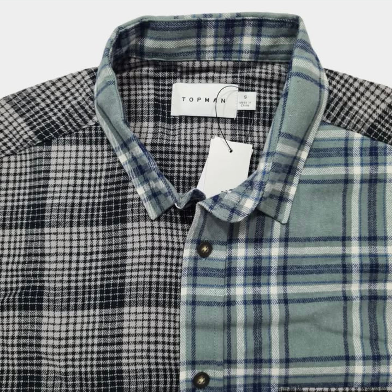 Topman Regular Fit Patchwork Cotton Button Cuff Shirt