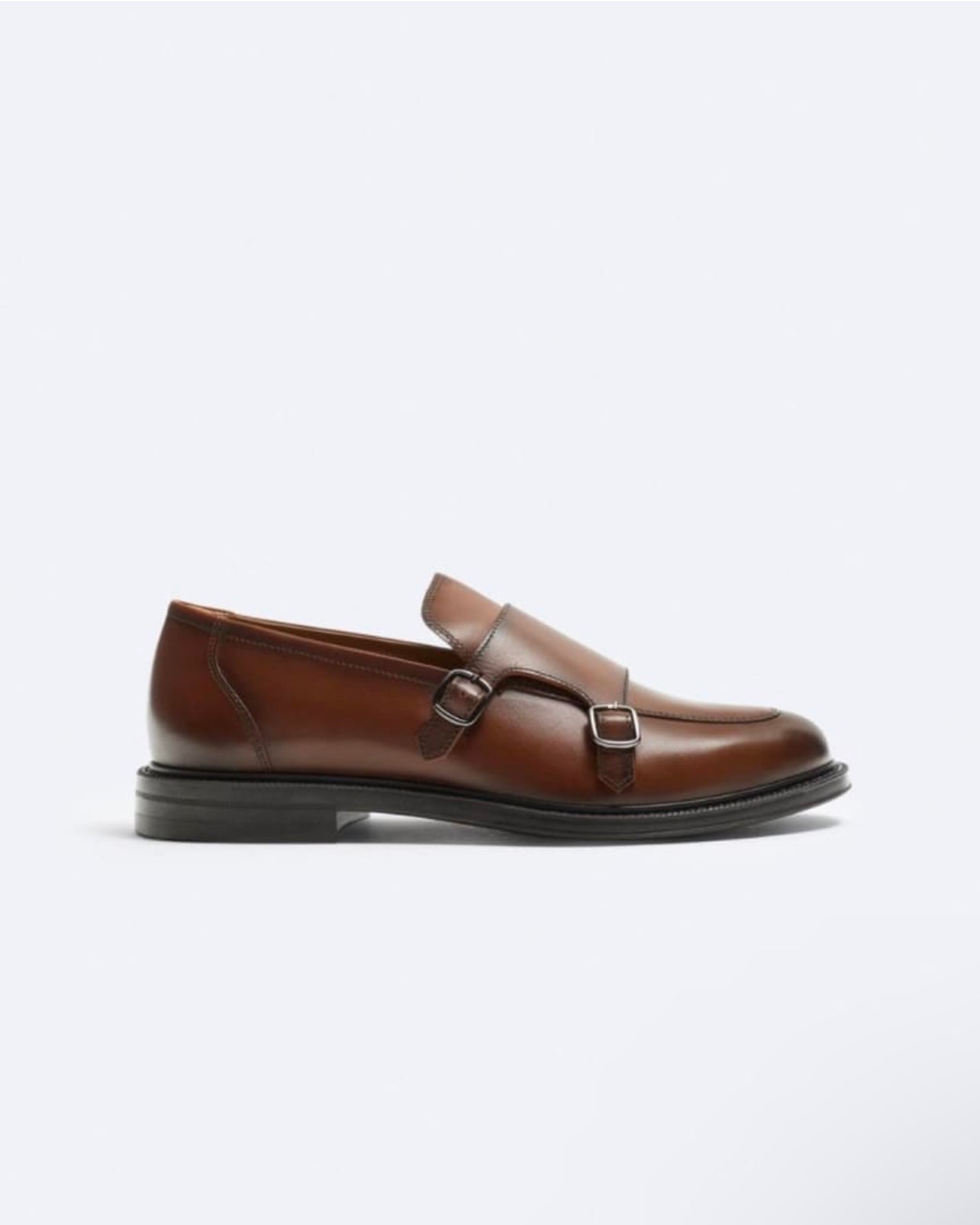 Zara Monk Leather Shoes in Brown