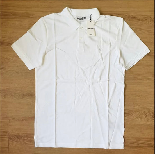 Jack & Jones Slim Fit White Pique Polo Shirt