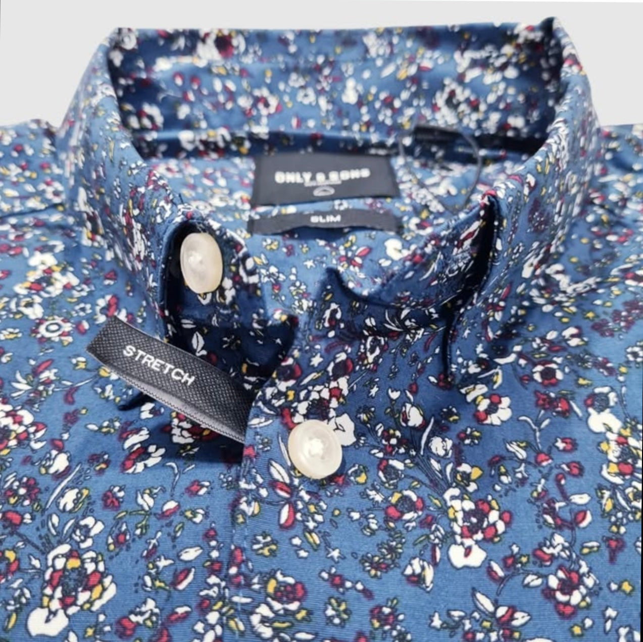 Only & Sons Slim Fit Blue Pattern Cotton Button Cuff Shirt