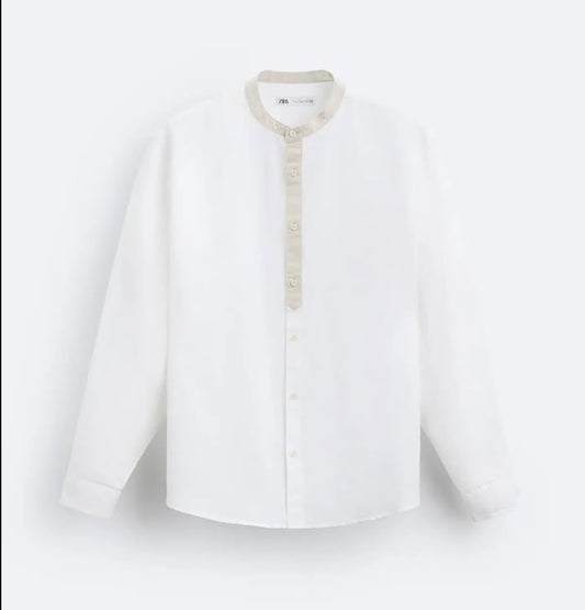Zara Linen/ Cotton Shirt Blend Shirt in White