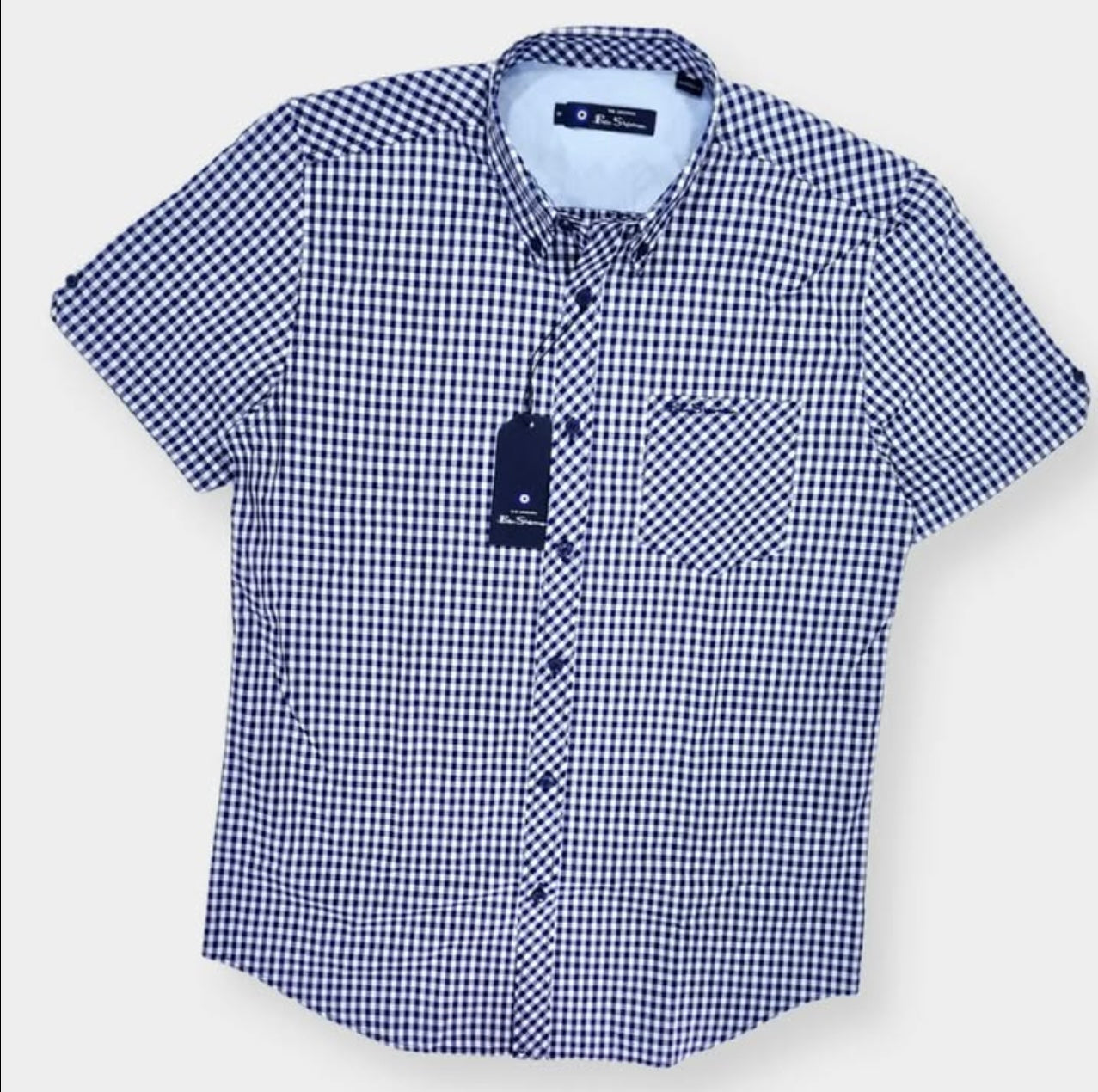 Ben Sherman Regular Fit Blue Check Cotton Short Sleeve Shirt