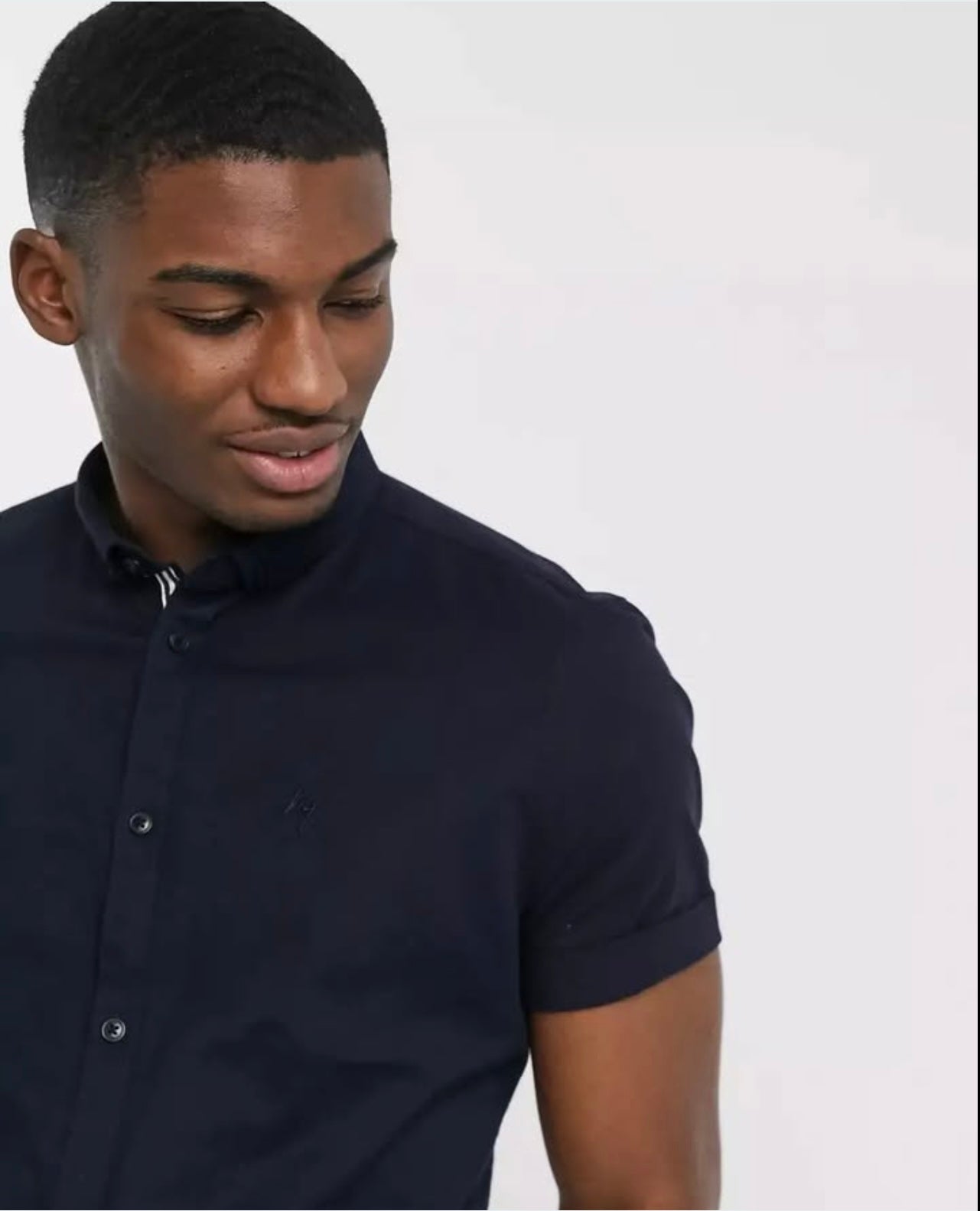 River Island Regular Fit Navy Oxford Cotton Short Sleeve Shirt