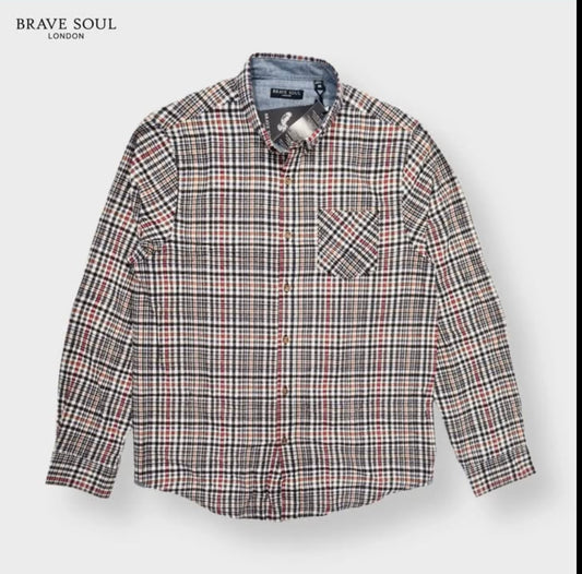 Brave Soul Regular Fit Brown Check Button Cuff Shirt