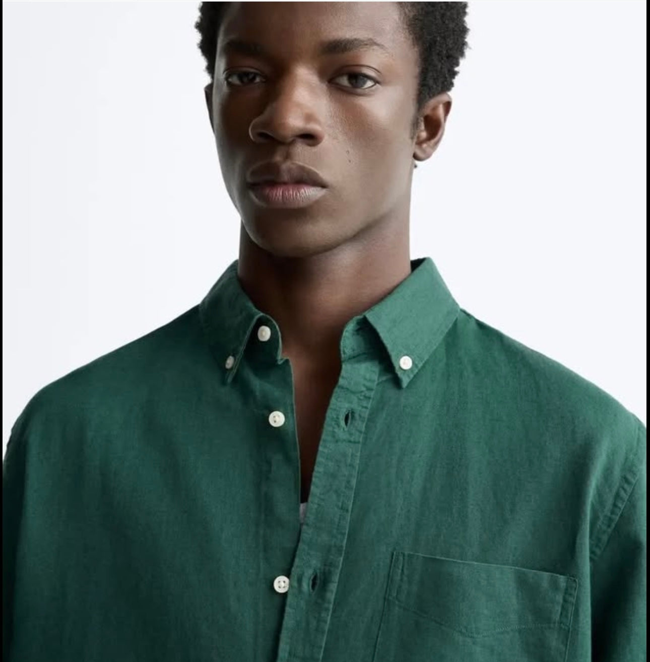 Zara Cotton/ Linen Blend Shirt in Green