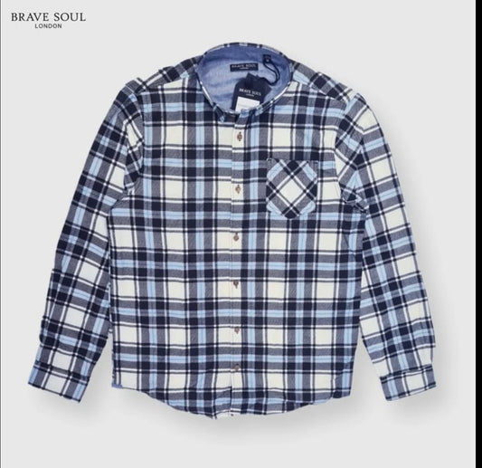 Brave Soul Regular Fit Blue Check Button Cuff Shirt