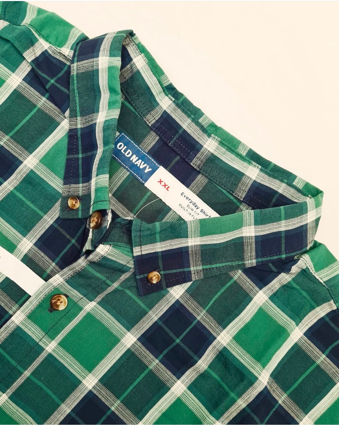 Old Navy Green Plaid Cotton Button Cuff Shirt