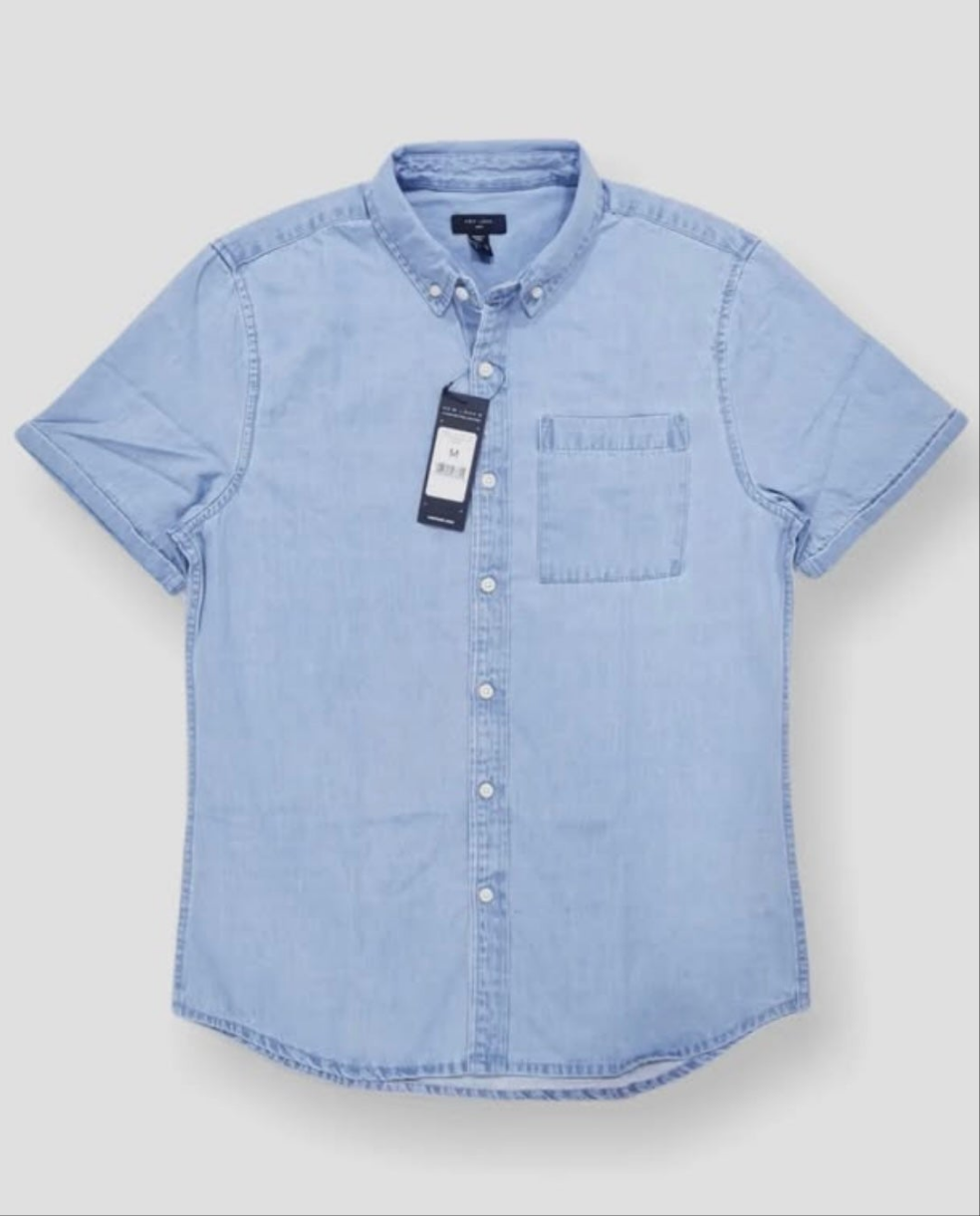 New Look Regular Fit Blue Wash Denim Short Sleeve Shirt