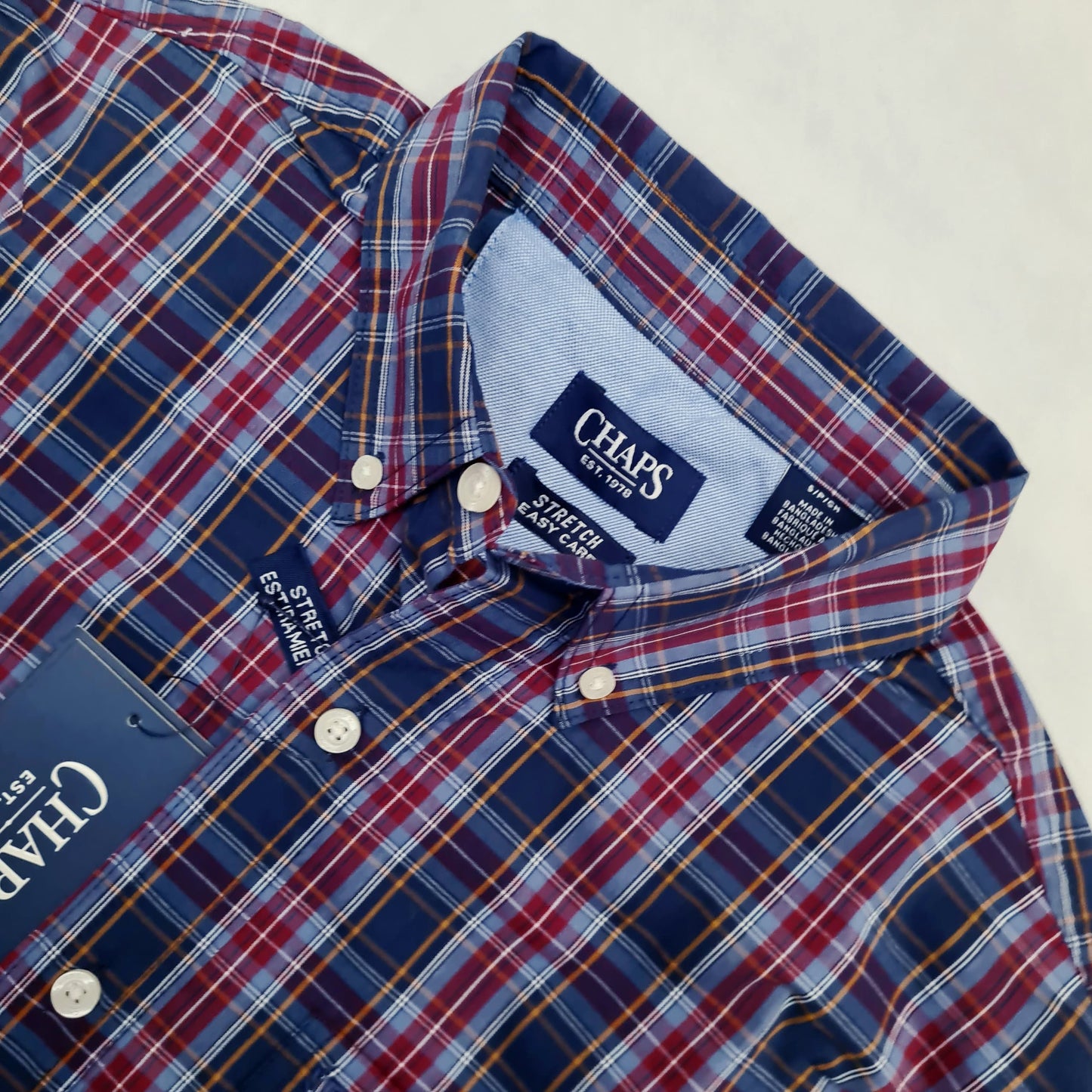 Chaps - Regular Fit Shirt in Navy Plaid
