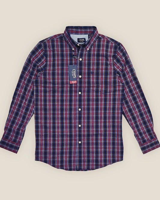 Chaps - Regular Fit Shirt in Navy Plaid
