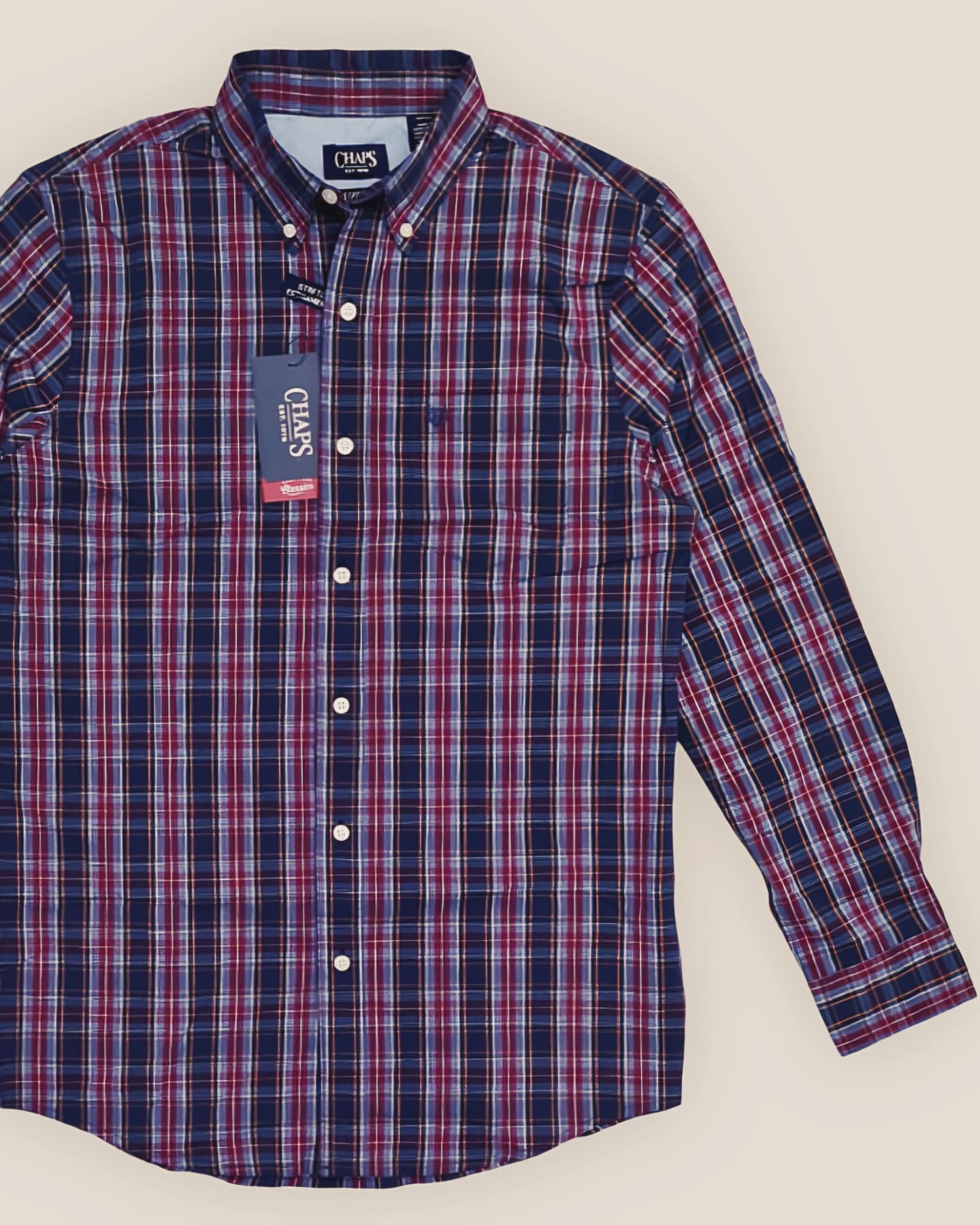 Chaps - Regular Fit Shirt in Navy Plaid