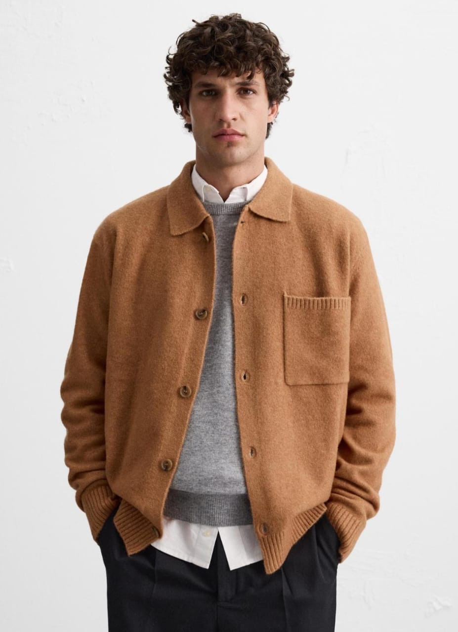 Zara Knit Jacket With Pockets in Tan