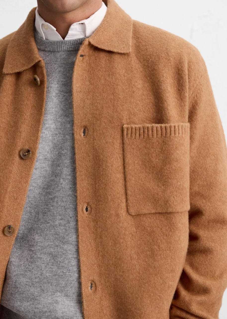 Zara Knit Jacket With Pockets in Tan