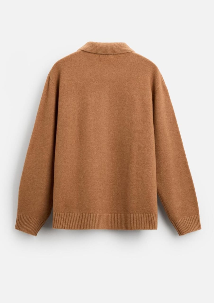Zara Knit Jacket With Pockets in Tan