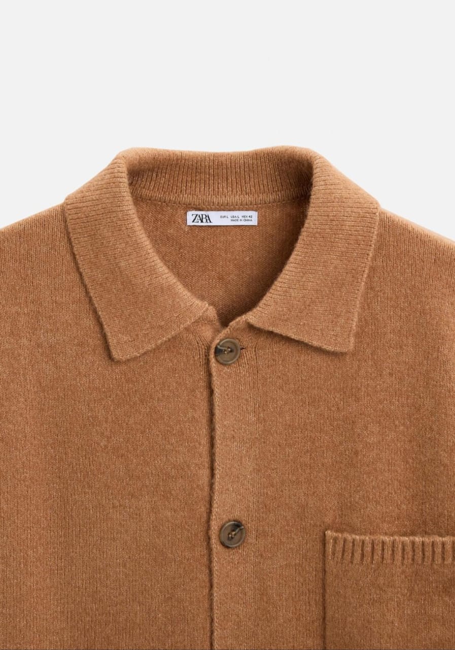 Zara Knit Jacket With Pockets in Tan