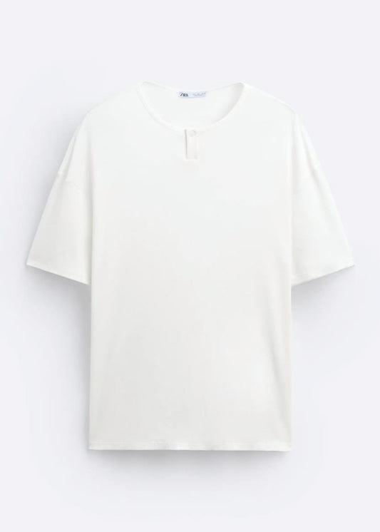 Zara T Shirt With Buttoned Neck
