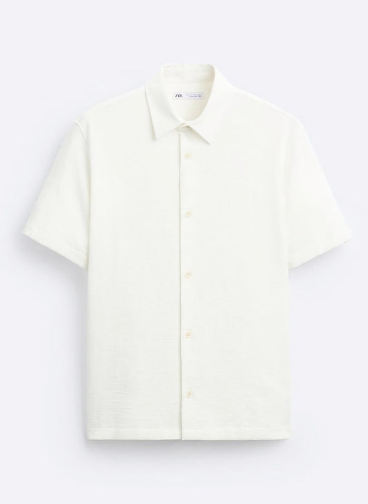 Zara Regular Fit Textured Shirt in Cream