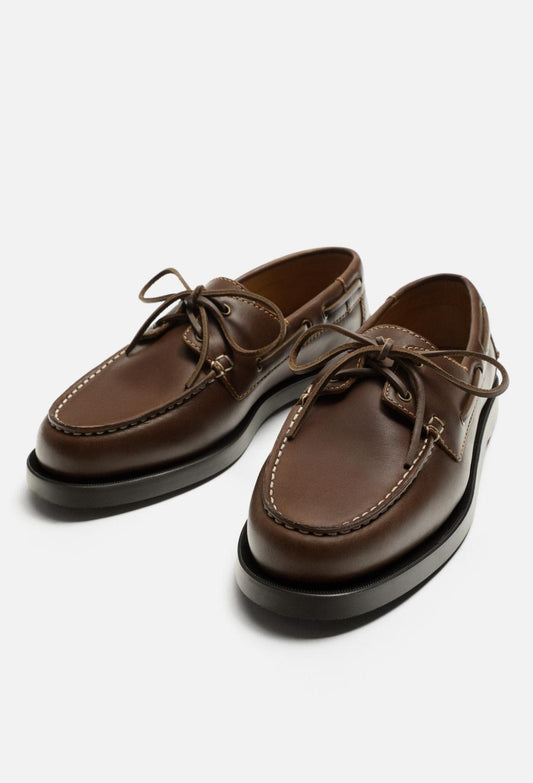 Zara - Brown Deck Shoes in Leather