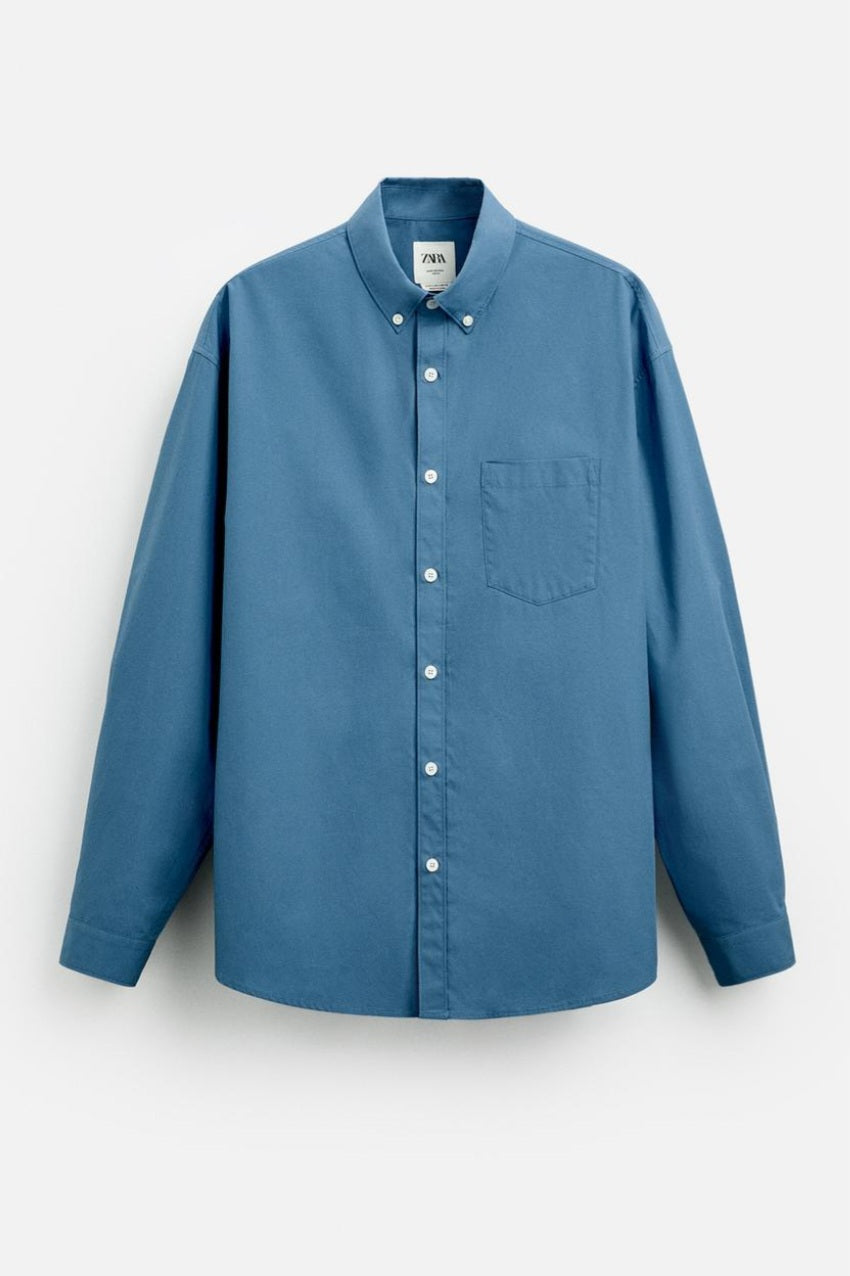 Zara - Regular Fit Cotton Shirt in Blue