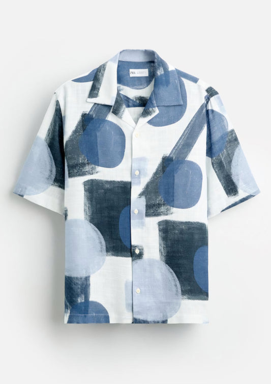 Zara - Regular Fit Abstract Print Shirt in Blue