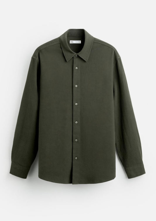 Zara - Regular Fit Textured Shirt in Green