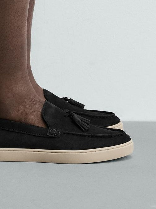 Zara Leather Tassel Loafers in Navy