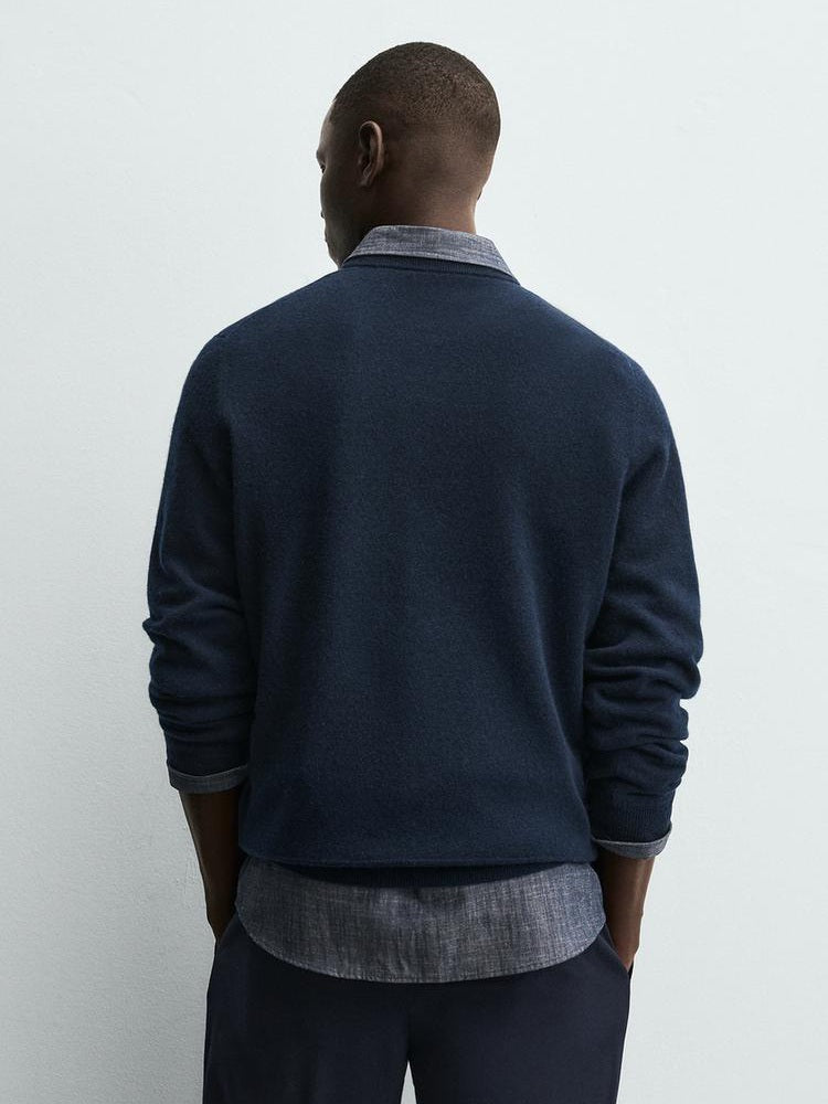Zara Regular Fit Wool Blend Sweater In Navy