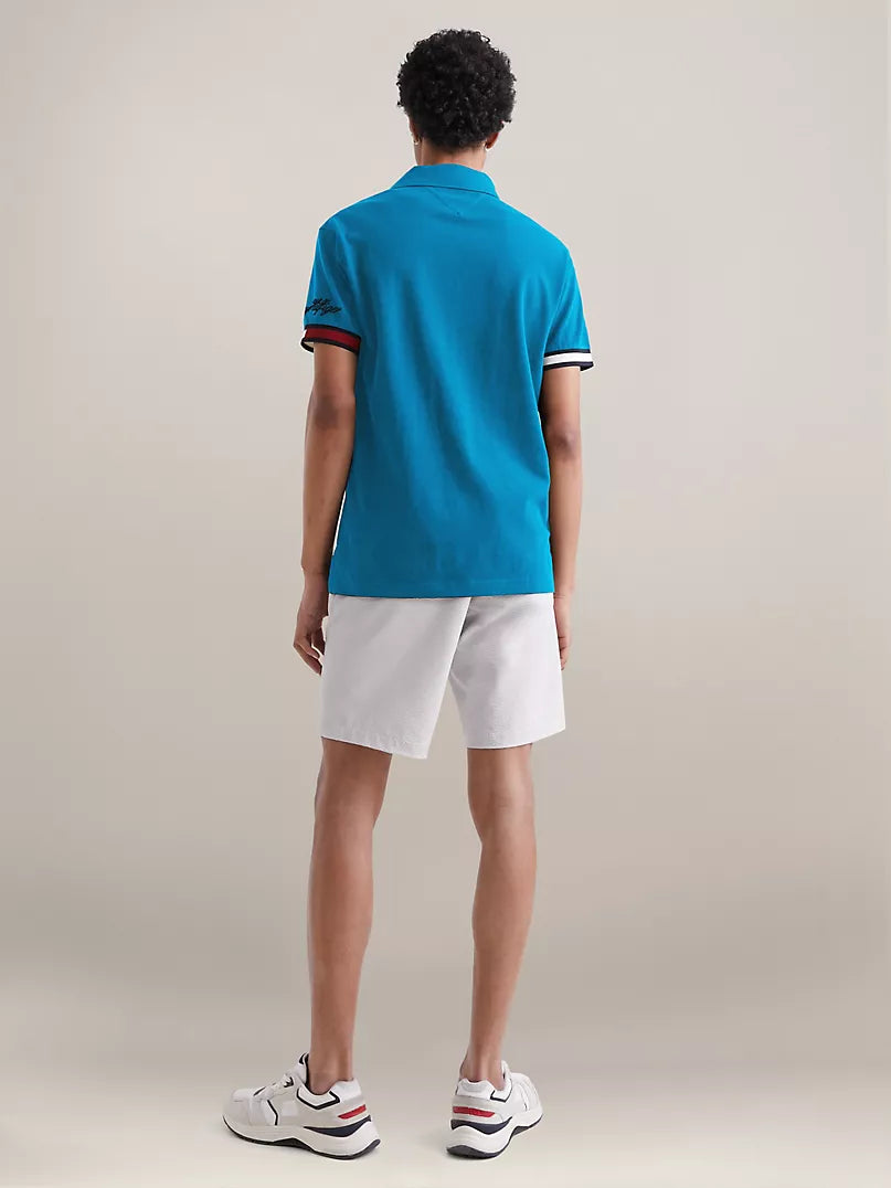Tommy Hilfiger Blue Slim Fit Flag Cuff Polo Shirt