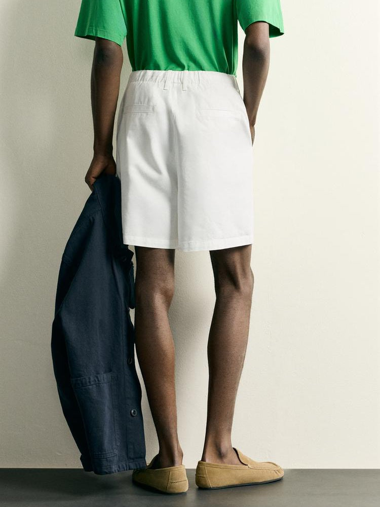 Zara Regular Fit Cotton-Lyocell Short In White