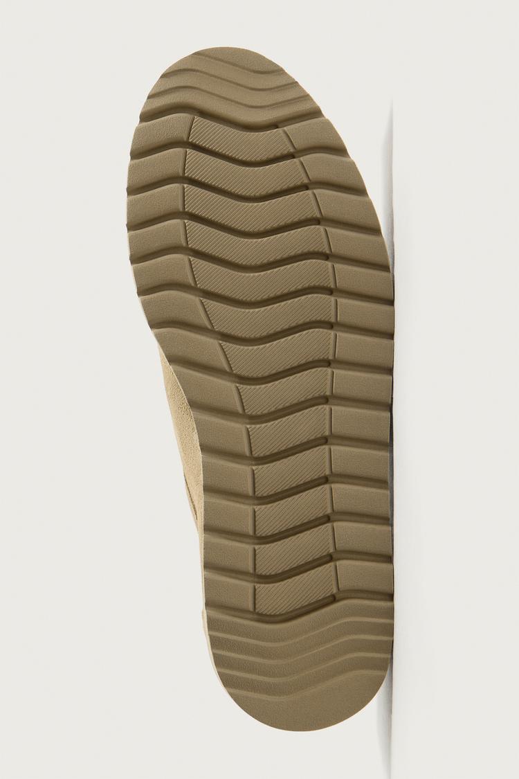 Zara Leather Moc Toe Shoe In Beige