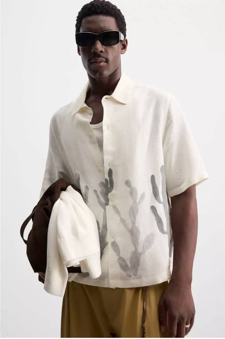Zara Linen-Viscose Cactus Shirt (White)