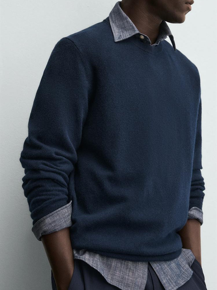 Zara Regular Fit Wool Blend Sweater In Navy