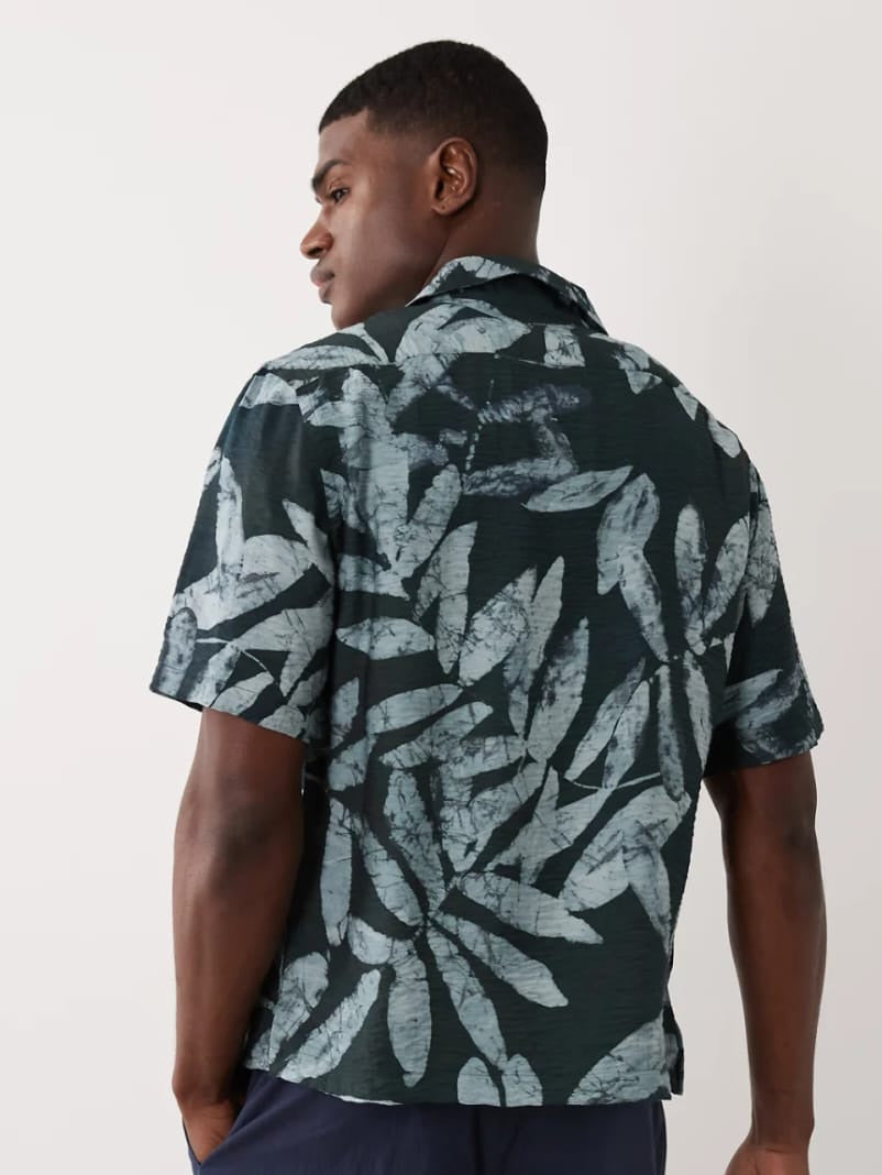 Mango Regular Fit Abstarct Leaf Print Shirt In Green