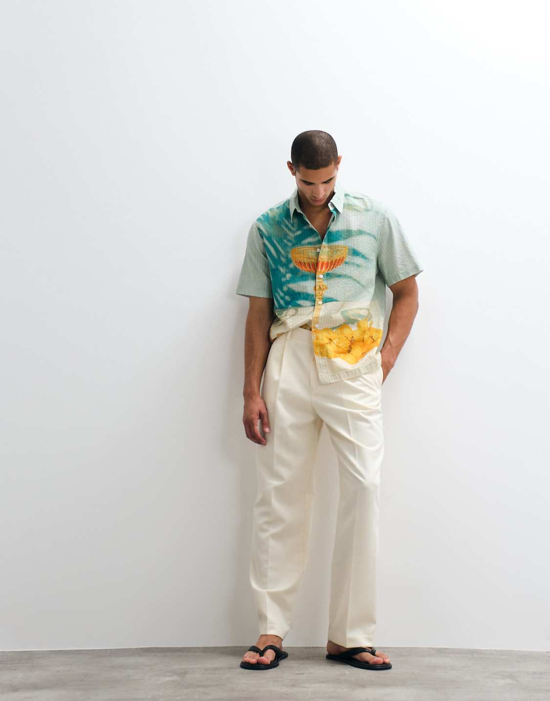 Asos Relaxed Fit Seersucker Shirt With Placement Print